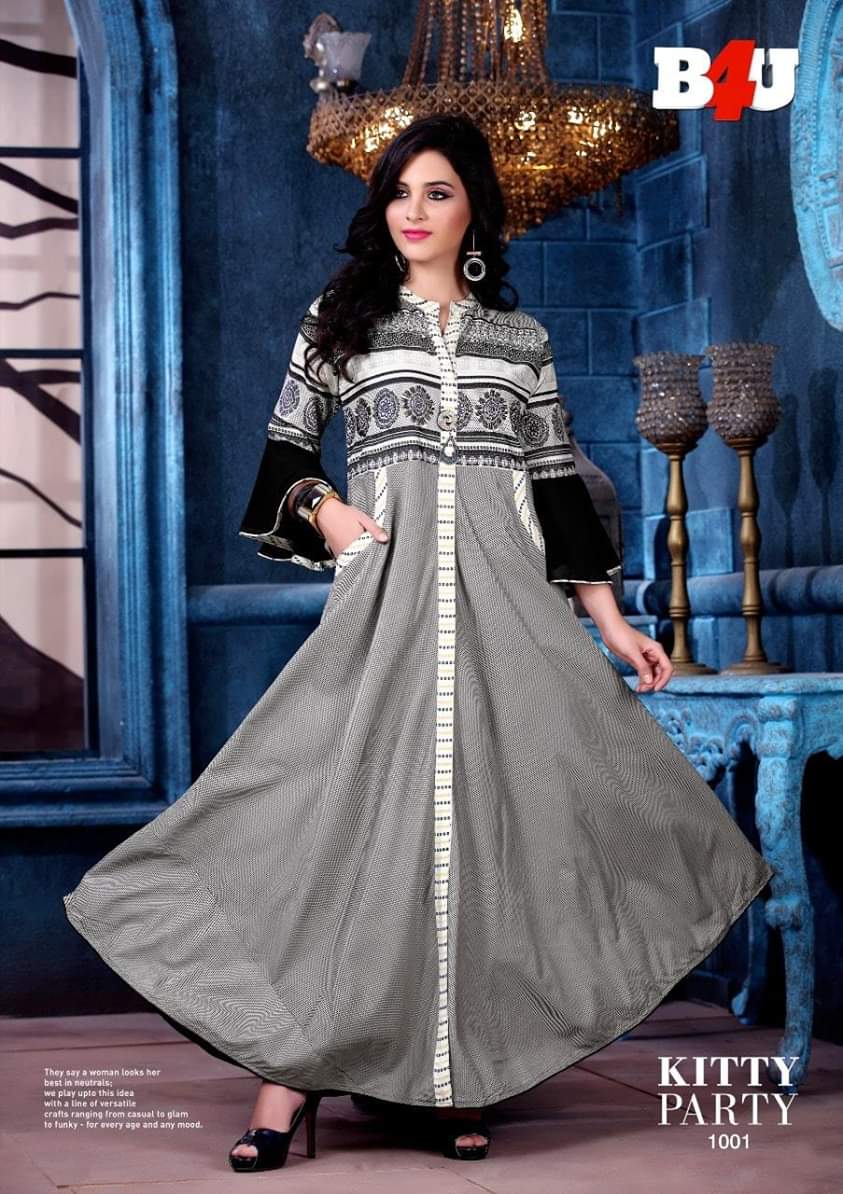 Kitty Party By B4u 1001 To 1007 Series Beautiful Colorful Stylish Fancy Casual Wear & Ethnic Wear & Ready To Wear Fancy Silk Cotton Printed Kurtis At Wholesale Price