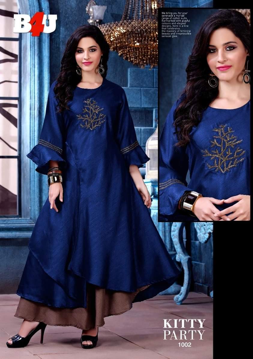 Kitty Party By B4u 1001 To 1007 Series Beautiful Colorful Stylish Fancy Casual Wear & Ethnic Wear & Ready To Wear Fancy Silk Cotton Printed Kurtis At Wholesale Price