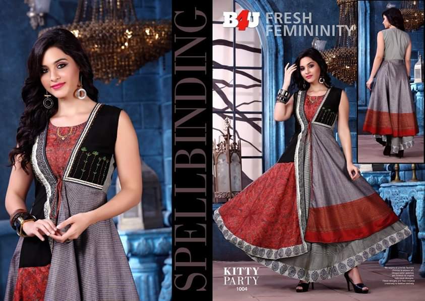 Kitty Party By B4u 1001 To 1007 Series Beautiful Colorful Stylish Fancy Casual Wear & Ethnic Wear & Ready To Wear Fancy Silk Cotton Printed Kurtis At Wholesale Price