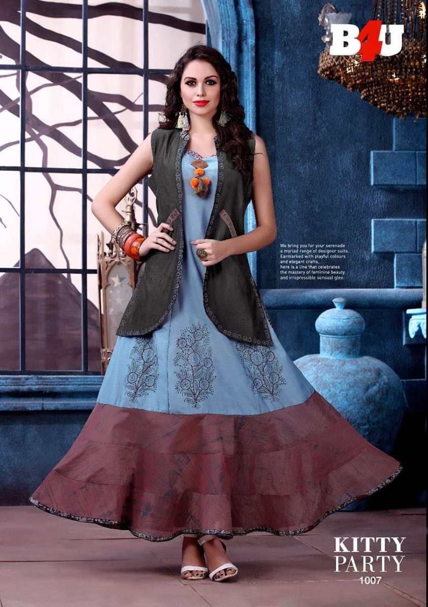 Kitty Party By B4u 1001 To 1007 Series Beautiful Colorful Stylish Fancy Casual Wear & Ethnic Wear & Ready To Wear Fancy Silk Cotton Printed Kurtis At Wholesale Price