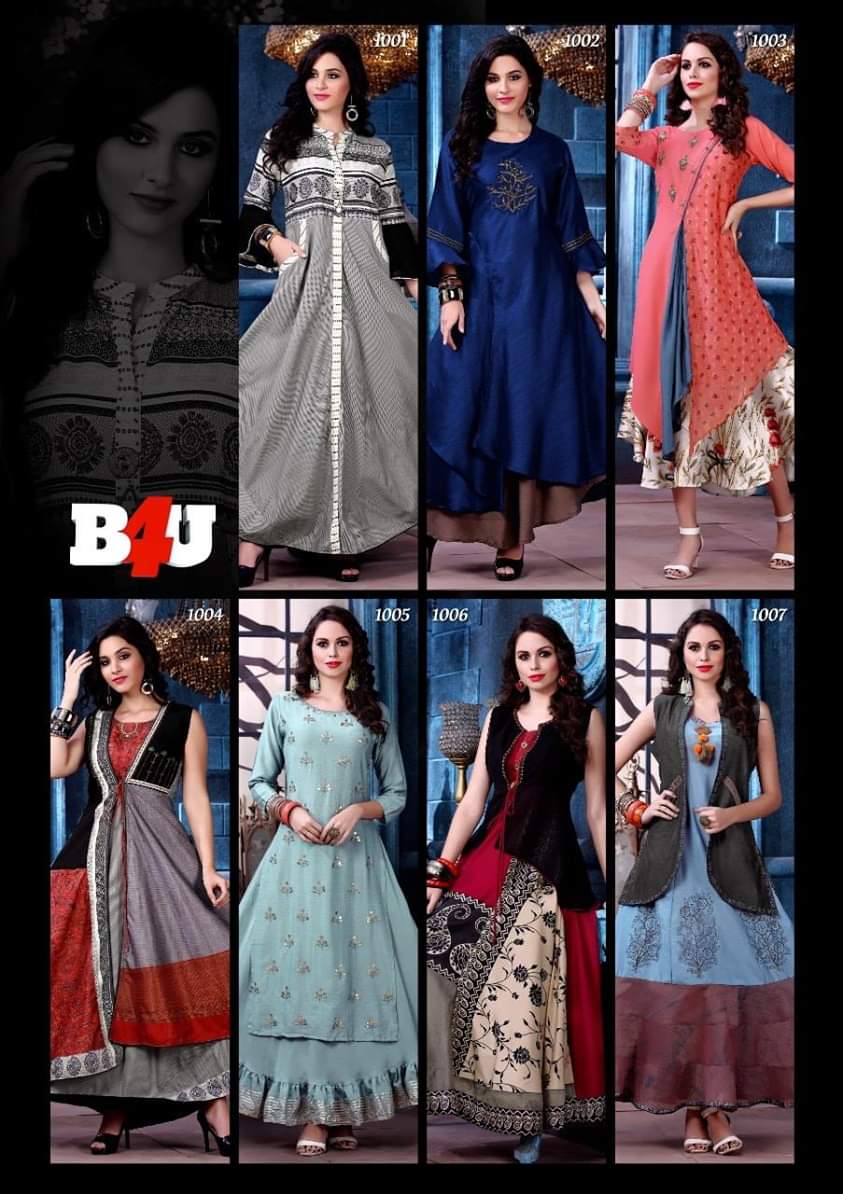 Kitty Party By B4u 1001 To 1007 Series Beautiful Colorful Stylish Fancy Casual Wear & Ethnic Wear & Ready To Wear Fancy Silk Cotton Printed Kurtis At Wholesale Price