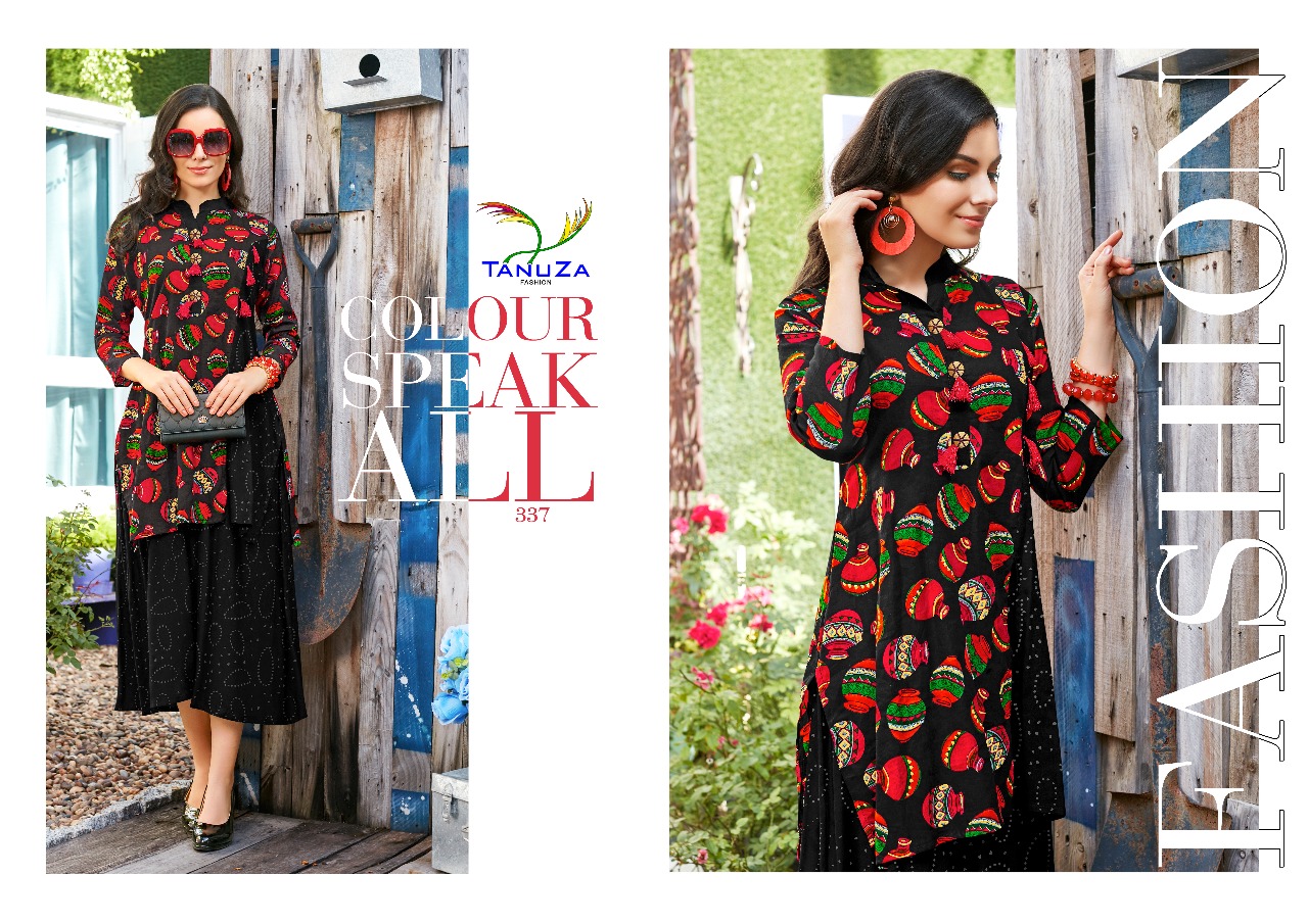 Krisha By Tanuza Fashion 331 To 341 Series Beautiful Colorful Stylish Fancy Casual Wear & Ethnic Wear & Ready To Wear Heavy Rayon Printed Kurtis At Wholesale Price