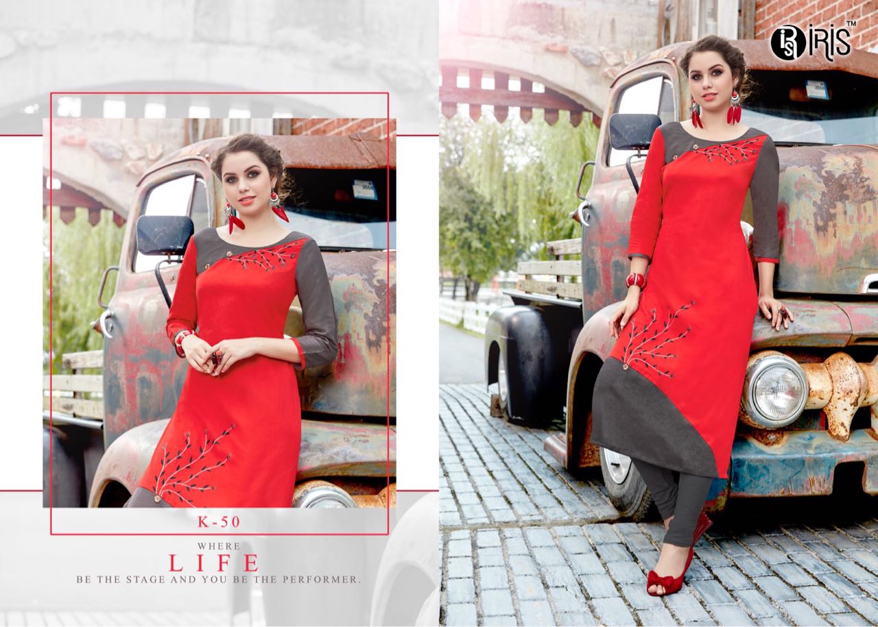 Kunbi By Iris 50 To 59 Series Beautiful Colorful Stylish Fancy Casual Wear & Ethnic Wear & Ready To Wear Semi Lawn Cotton Printed Kurtis At Wholesale Price