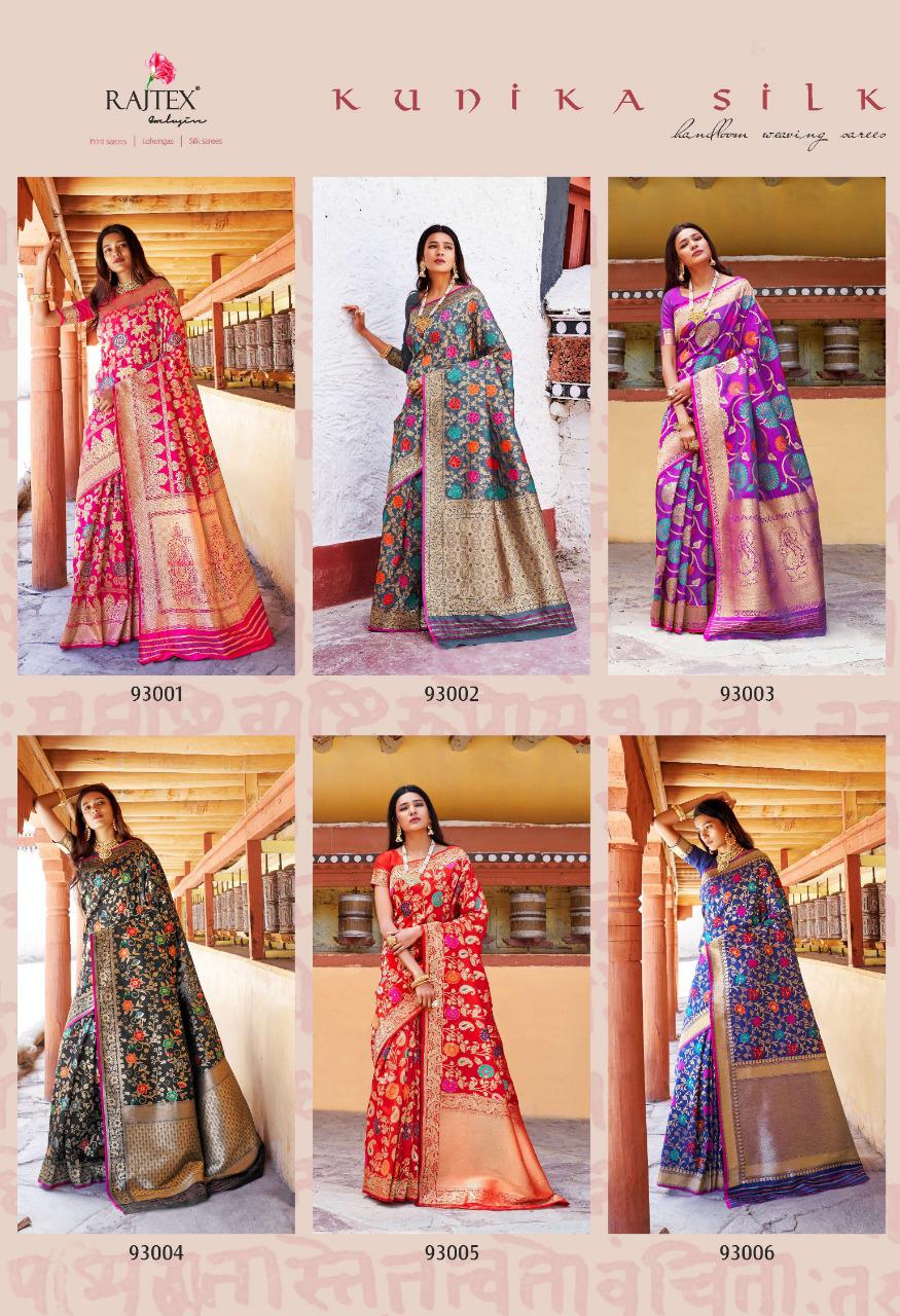 Kunika Silk By Raj Tex 93001 To 93006 Series Indian Traditional Wear Collection Beautiful Stylish Fancy Colorful Party Wear & Occasional Wear Soft Minakari Silk Sarees At Wholesale Price