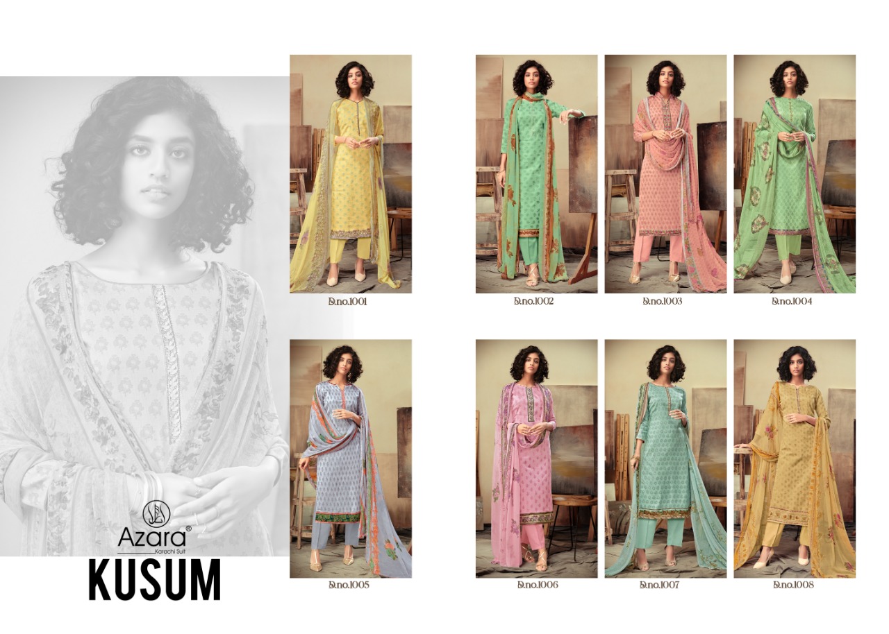 Kusum By Azara 1001 To 1008 Series Beautiful Suits Colorful Stylish Fancy Colorful Casual Wear & Ethnic Wear Heavy Cotton Satin Dresses At Wholesale Price