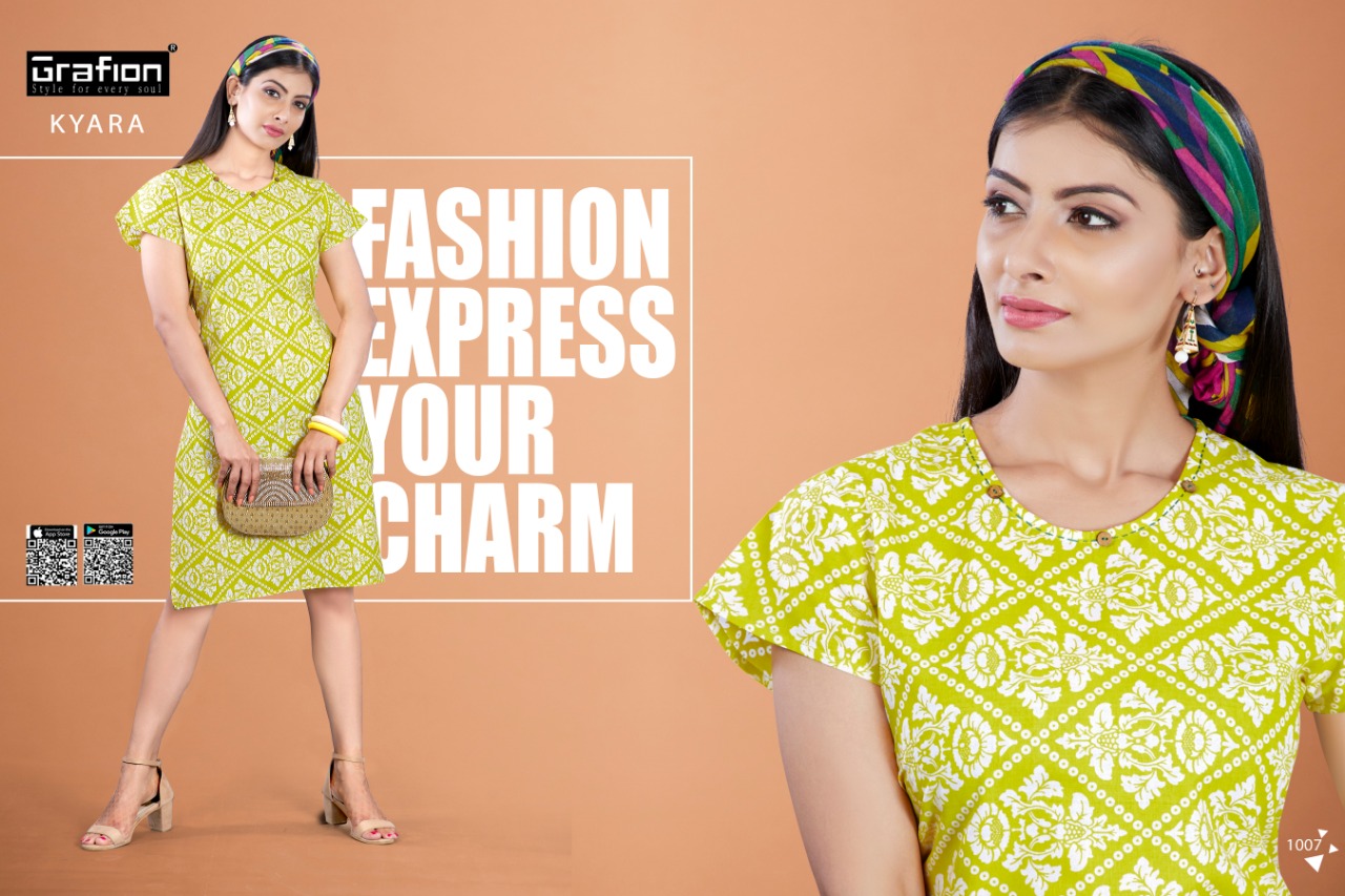 Kyara By Grafion 1001 To 1012 Series Beautiful Stylish Colorful Fancy Casual Wear & Ethnic Wear & Ready To Wear Pure Cotton Printed Kurtis At Wholesale Price