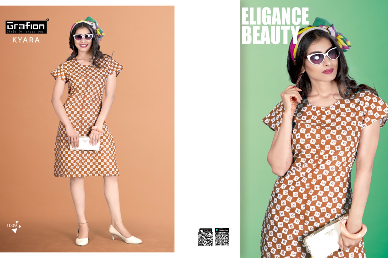 Kyara By Grafion 1001 To 1012 Series Beautiful Stylish Colorful Fancy Casual Wear & Ethnic Wear & Ready To Wear Pure Cotton Printed Kurtis At Wholesale Price