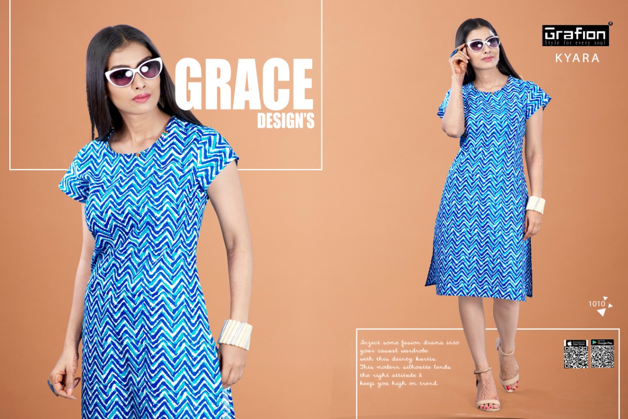 Kyara By Grafion 1001 To 1012 Series Beautiful Stylish Colorful Fancy Casual Wear & Ethnic Wear & Ready To Wear Pure Cotton Printed Kurtis At Wholesale Price