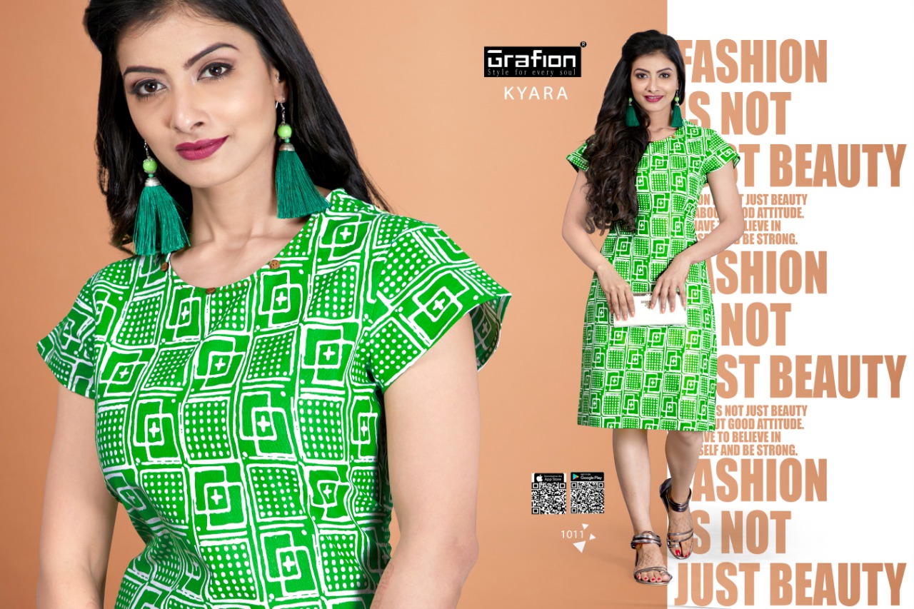 Kyara By Grafion 1001 To 1012 Series Beautiful Stylish Colorful Fancy Casual Wear & Ethnic Wear & Ready To Wear Pure Cotton Printed Kurtis At Wholesale Price