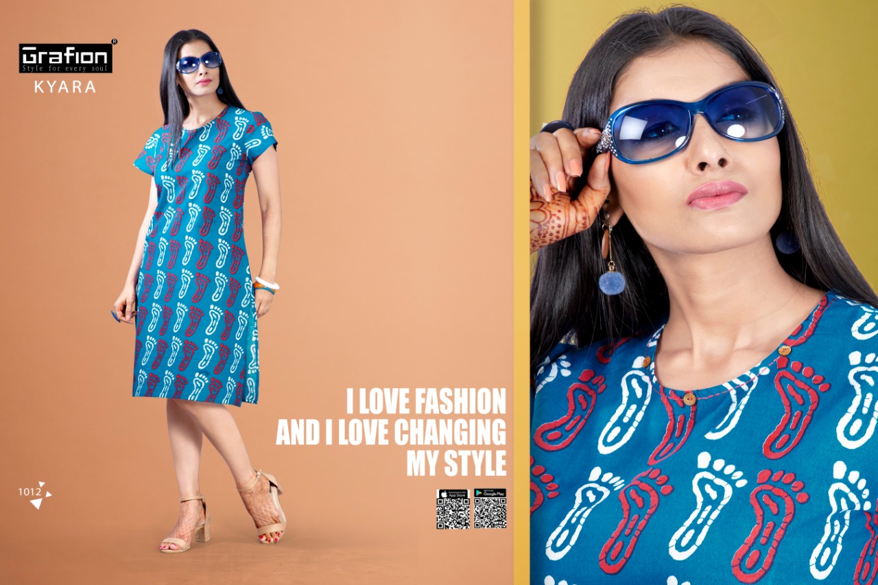 Kyara By Grafion 1001 To 1012 Series Beautiful Stylish Colorful Fancy Casual Wear & Ethnic Wear & Ready To Wear Pure Cotton Printed Kurtis At Wholesale Price