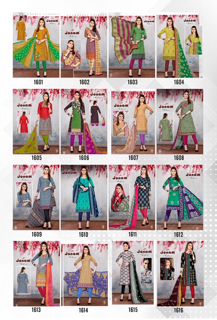 Laadli Vol-16 By Jonam Fashion 1601 To 1616 Series Beautiful Suits Stylish Colorful Fancy Casual Wear & Ethnic Wear Cotton Printed Dresses At Wholesale Price