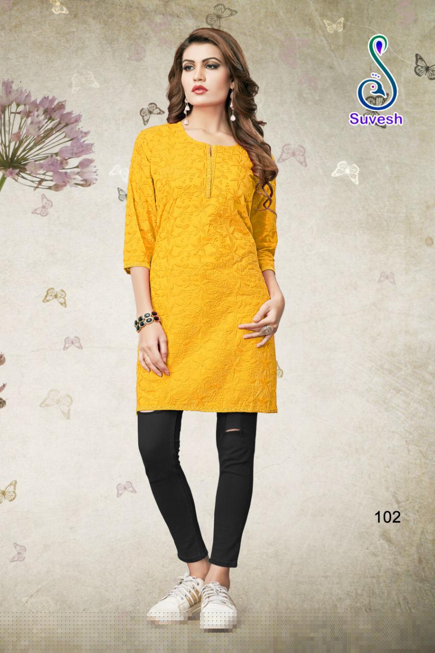 Lakhnavi Vol-3 By Suvesh 101 To 110 Series Beautiful Stylish Colorful Fancy Party Wear & Ethnic Wear & Ready To Wear Rich Cotton Chikan Work Kurtis At Wholesale Price