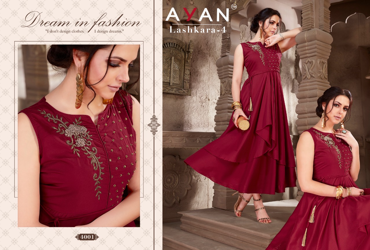 Lashkara Vol-4 By Ayan 4001 To 4004 Series Beautiful Stylish Colorful Fancy Party Wear & Ethnic Wear & Ready To Wear Muslin Embroidered Kurtis At Wholesale Price