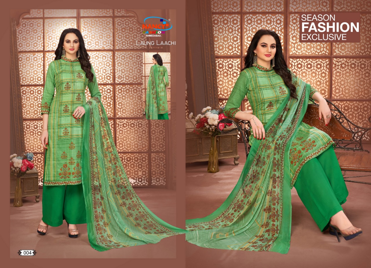 Laung Laachi By Nancy Fashion 001 To 008 Series Beautiful Suits Stylish Colorful Fancy Casual Wear & Ethnic Wear Glace Printed With Embroidery Dresses At Wholesale Price