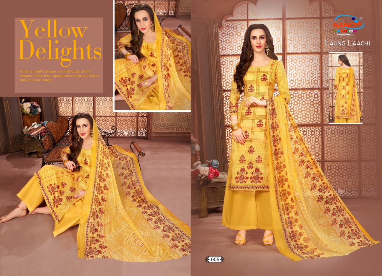 Laung Laachi By Nancy Fashion 001 To 008 Series Beautiful Suits Stylish Colorful Fancy Casual Wear & Ethnic Wear Glace Printed With Embroidery Dresses At Wholesale Price