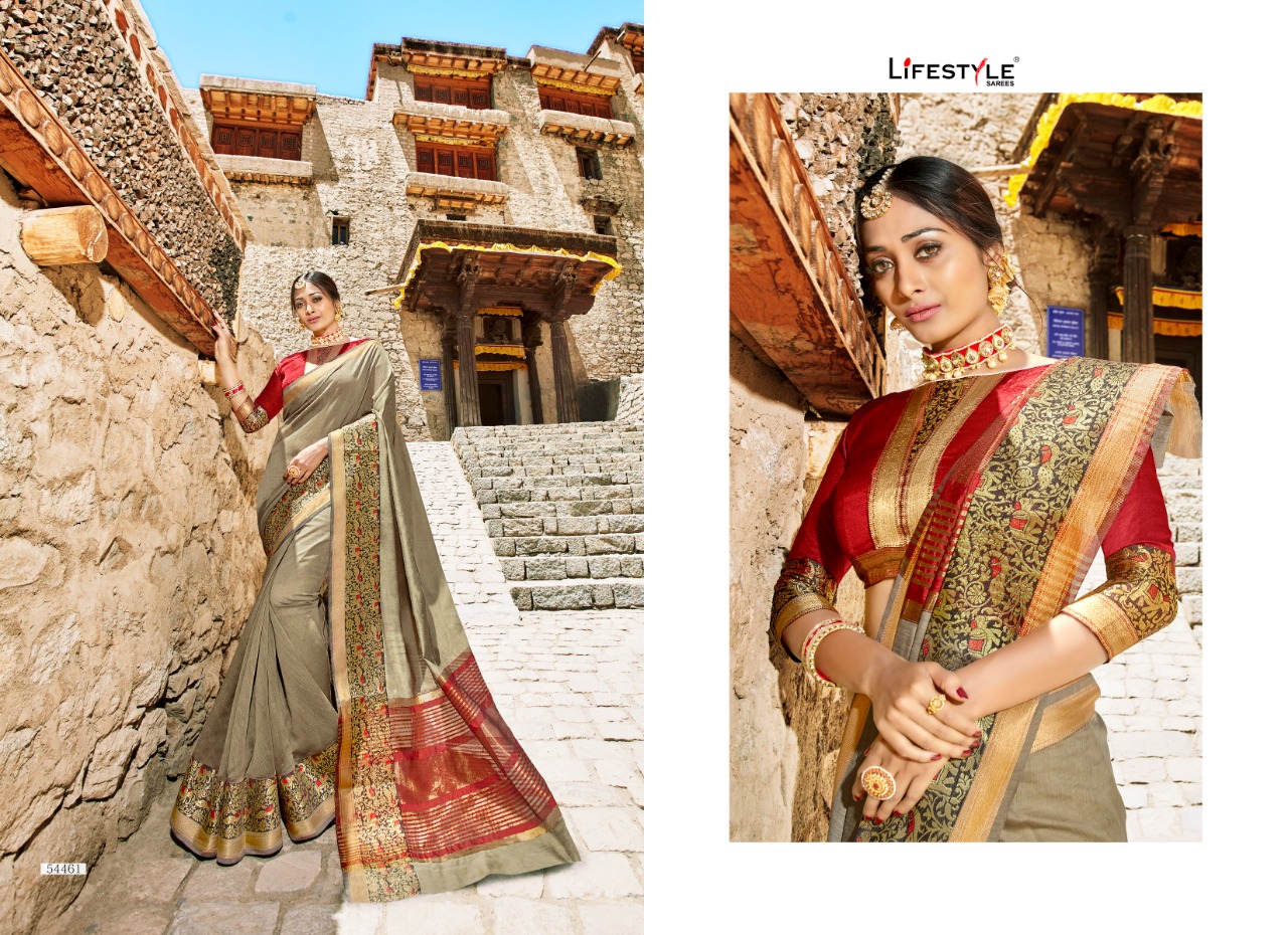 Lavanyam Vol-5 By Lifestyle 54461 To 54472 Series Designer Indian Traditional Wear Collection Beautiful Stylish Fancy Colorful Party Wear & Occasional Wear Weaving Silk Sarees At Wholesale Price