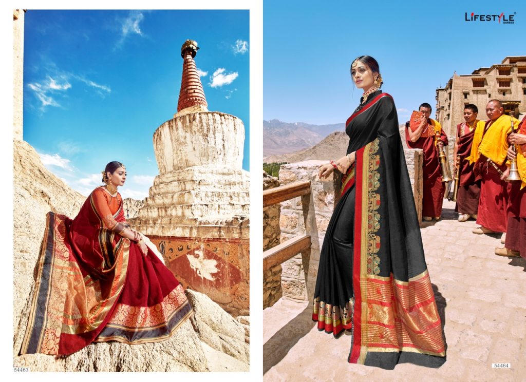 Lavanyam Vol-5 By Lifestyle 54461 To 54472 Series Designer Indian Traditional Wear Collection Beautiful Stylish Fancy Colorful Party Wear & Occasional Wear Weaving Silk Sarees At Wholesale Price