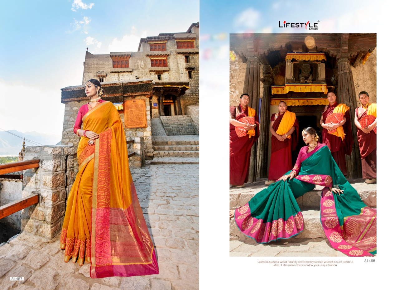 Lavanyam Vol-5 By Lifestyle 54461 To 54472 Series Designer Indian Traditional Wear Collection Beautiful Stylish Fancy Colorful Party Wear & Occasional Wear Weaving Silk Sarees At Wholesale Price
