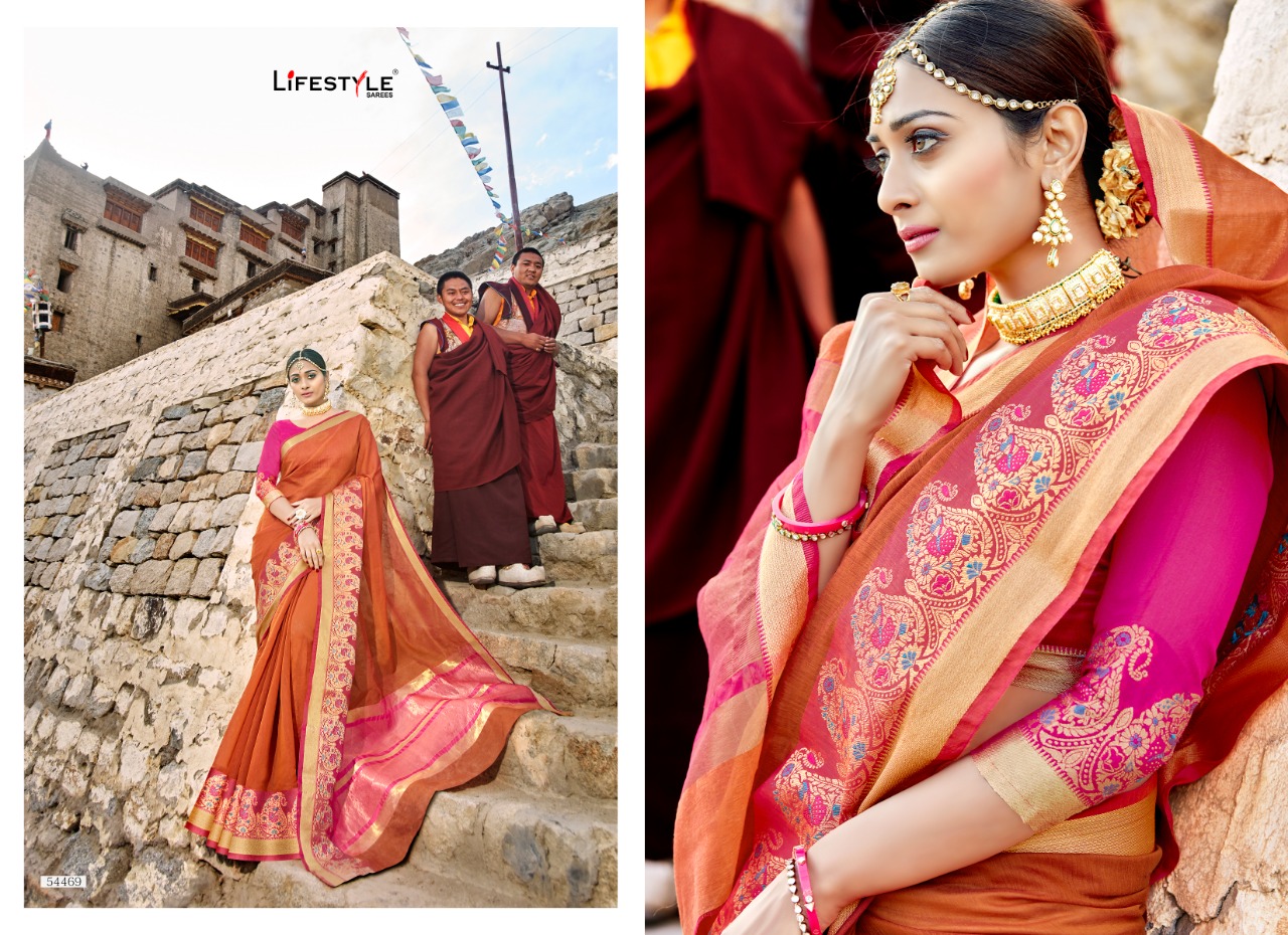 Lavanyam Vol-5 By Lifestyle 54461 To 54472 Series Designer Indian Traditional Wear Collection Beautiful Stylish Fancy Colorful Party Wear & Occasional Wear Weaving Silk Sarees At Wholesale Price