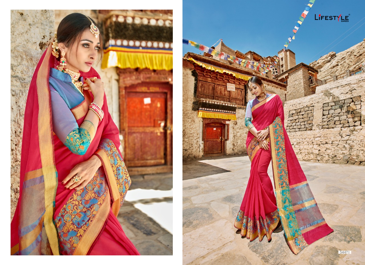 Lavanyam Vol-5 By Lifestyle 54461 To 54472 Series Designer Indian Traditional Wear Collection Beautiful Stylish Fancy Colorful Party Wear & Occasional Wear Weaving Silk Sarees At Wholesale Price