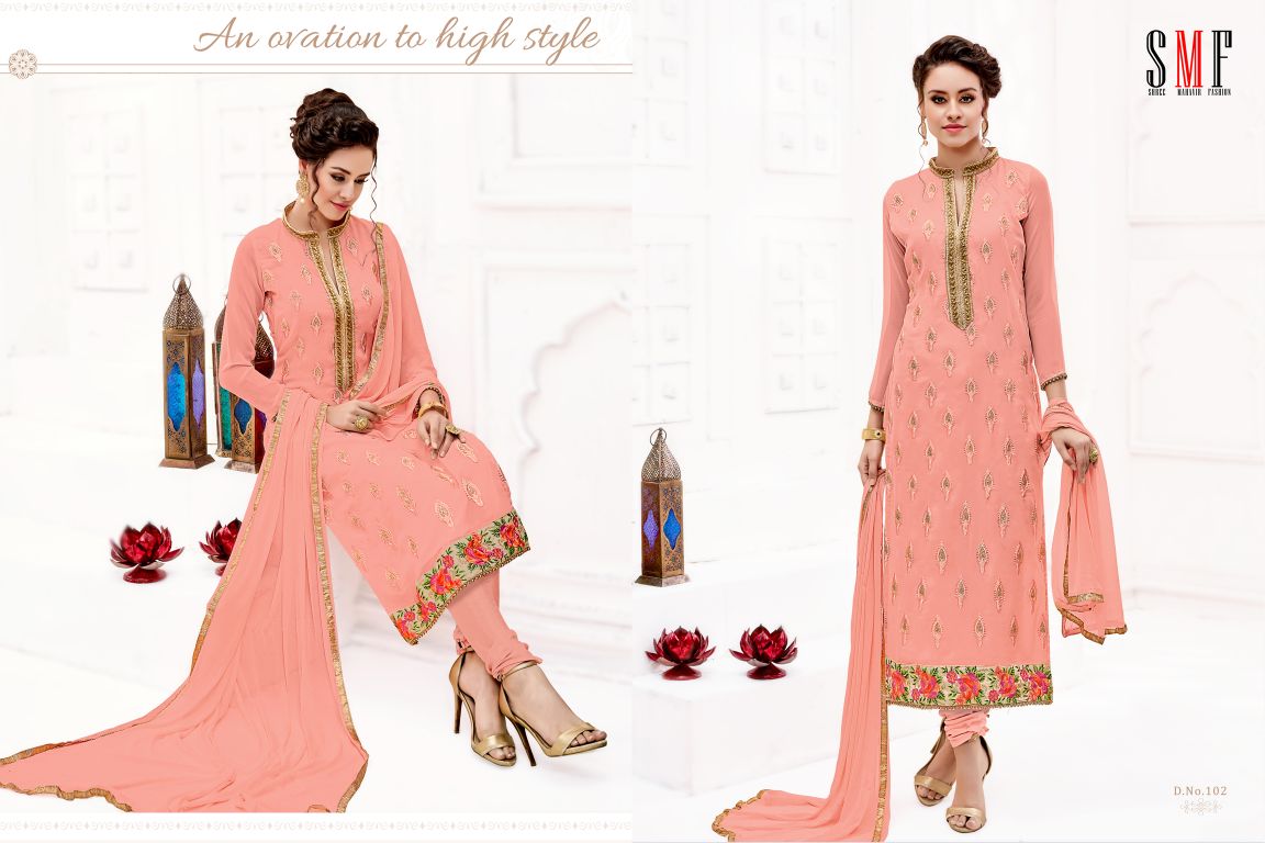 Laveena By Shri Mahavir Fashion 101 To 106 Series Designer Beautiful Stylish Fancy Colorful Party Wear & Occasional Wear Faux Georgette Embroidered Dresses At Wholesale Price