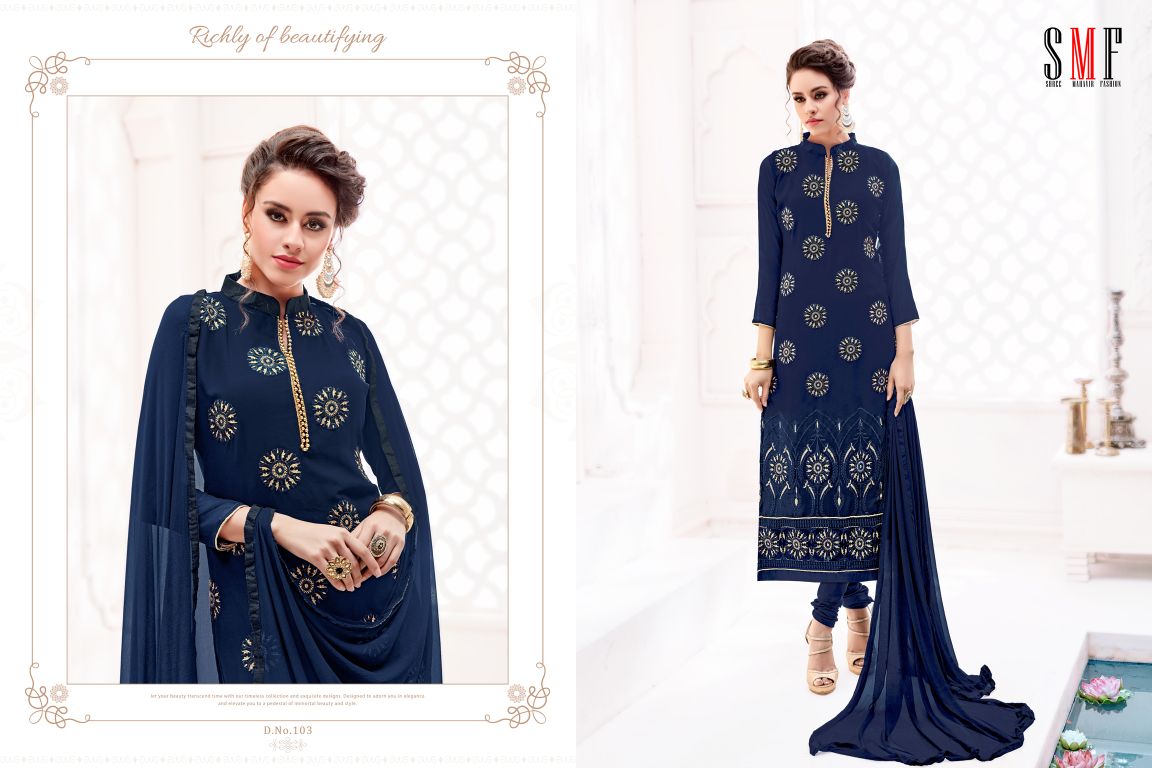 Laveena By Shri Mahavir Fashion 101 To 106 Series Designer Beautiful Stylish Fancy Colorful Party Wear & Occasional Wear Faux Georgette Embroidered Dresses At Wholesale Price