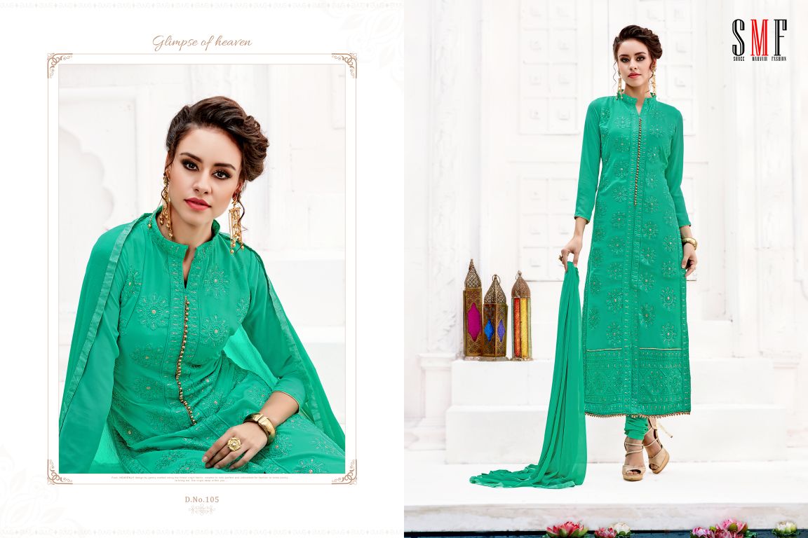 Laveena By Shri Mahavir Fashion 101 To 106 Series Designer Beautiful Stylish Fancy Colorful Party Wear & Occasional Wear Faux Georgette Embroidered Dresses At Wholesale Price