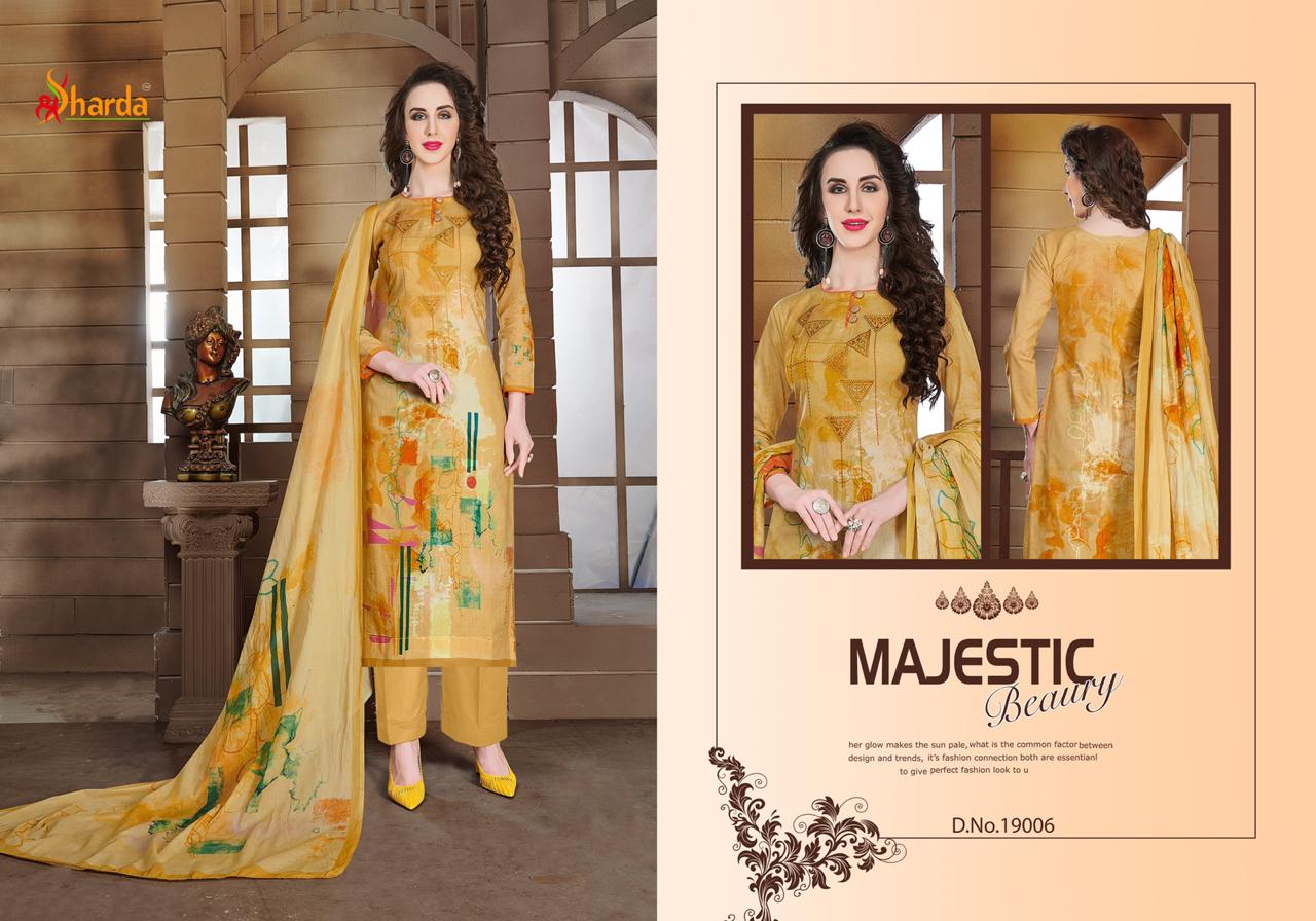 Lavina Gulzar Vol-19 By Sharda 19001 To 19006 Series Designer Festive Suits Collection Beautiful Stylish Fancy Colorful Party Wear & Occasional Wear Pure Lone Digital Printed With Embroidery Dresses At Wholesale Price