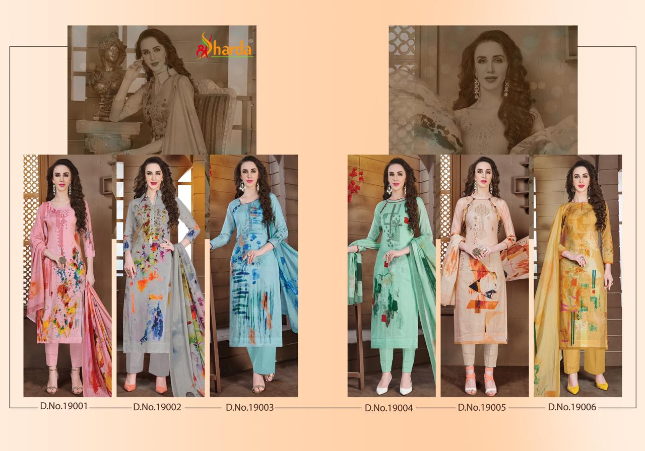 Lavina Gulzar Vol-19 By Sharda 19001 To 19006 Series Designer Festive Suits Collection Beautiful Stylish Fancy Colorful Party Wear & Occasional Wear Pure Lone Digital Printed With Embroidery Dresses At Wholesale Price
