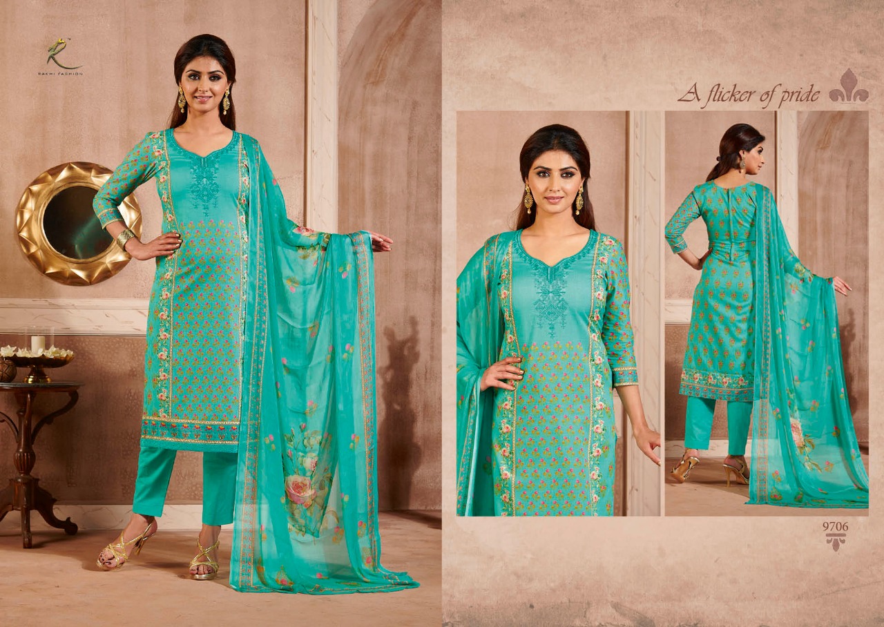Lawn Cotton By Rakhi Fashion 9701 To 9707 Series Beautiful Stylish Fancy Colorful Casual Wear & Ethnic Wear Collection Lawn Cotton Print With Embroidered Dresses At Wholesale Price