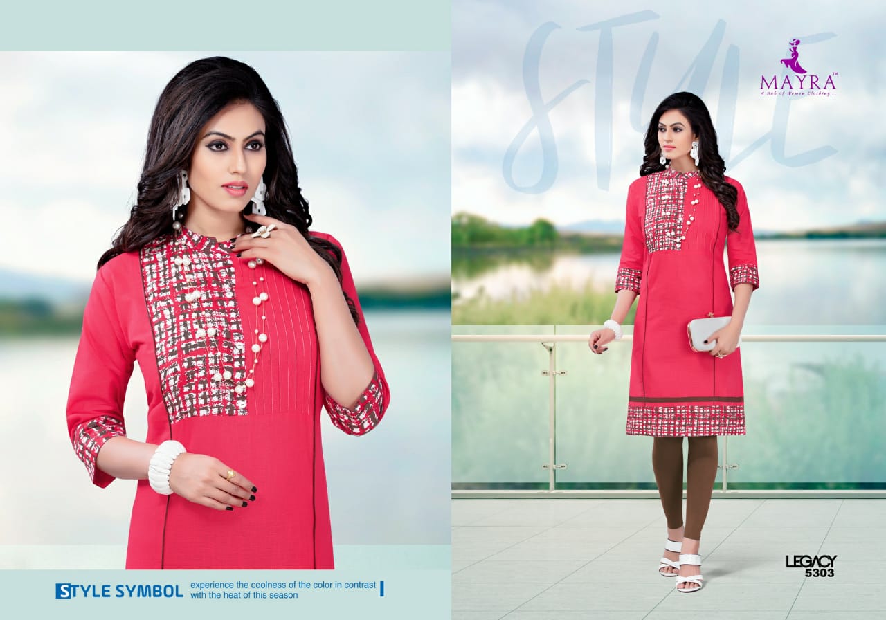 Legacy By Mayra 5301 To 5308 Series Stylish Fancy Beautiful Colorful Casual Wear & Ethnic Wear Cotton Slub With Cotton Print Stitching Kurtis At Wholesale Price