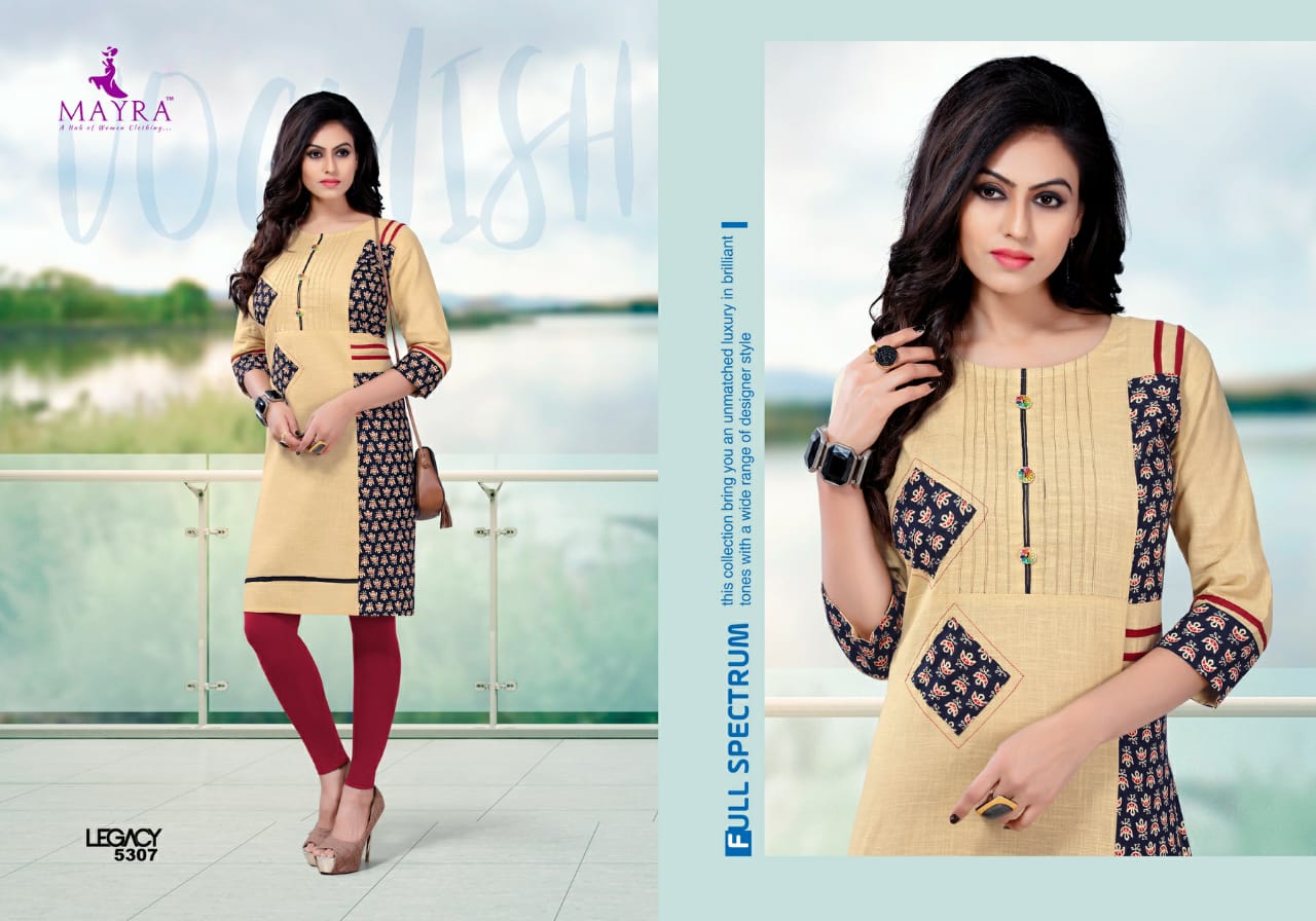 Legacy By Mayra 5301 To 5308 Series Stylish Fancy Beautiful Colorful Casual Wear & Ethnic Wear Cotton Slub With Cotton Print Stitching Kurtis At Wholesale Price