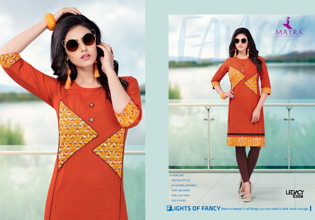 Legacy By Mayra 5301 To 5308 Series Stylish Fancy Beautiful Colorful Casual Wear & Ethnic Wear Cotton Slub With Cotton Print Stitching Kurtis At Wholesale Price