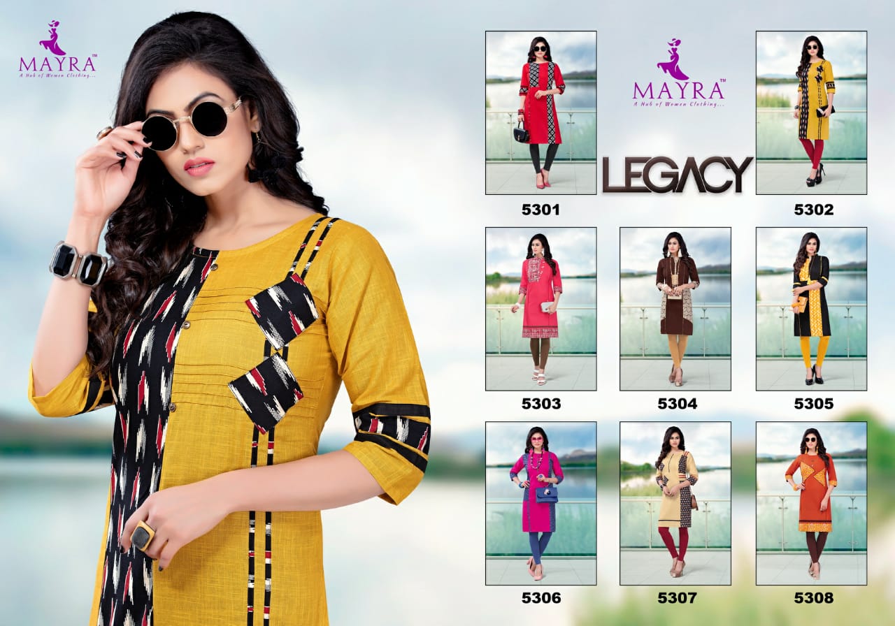 Legacy By Mayra 5301 To 5308 Series Stylish Fancy Beautiful Colorful Casual Wear & Ethnic Wear Cotton Slub With Cotton Print Stitching Kurtis At Wholesale Price