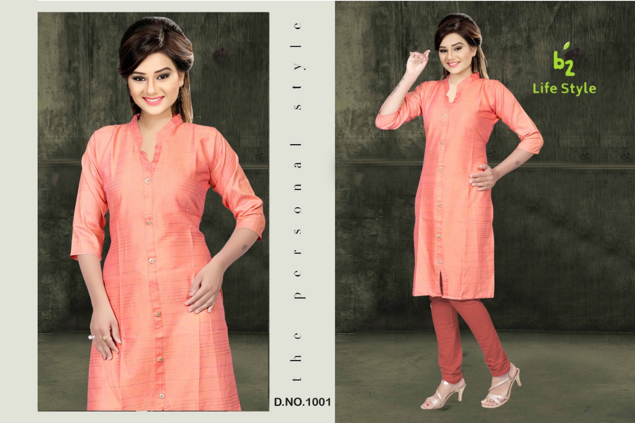 Lifestyle By B2 1001 To 1008 Series Beautiful Stylish Fancy Colorful Casual Wear & Ethnic Wear Rayon Two Tone Slub Kurtis At Wholesale Price