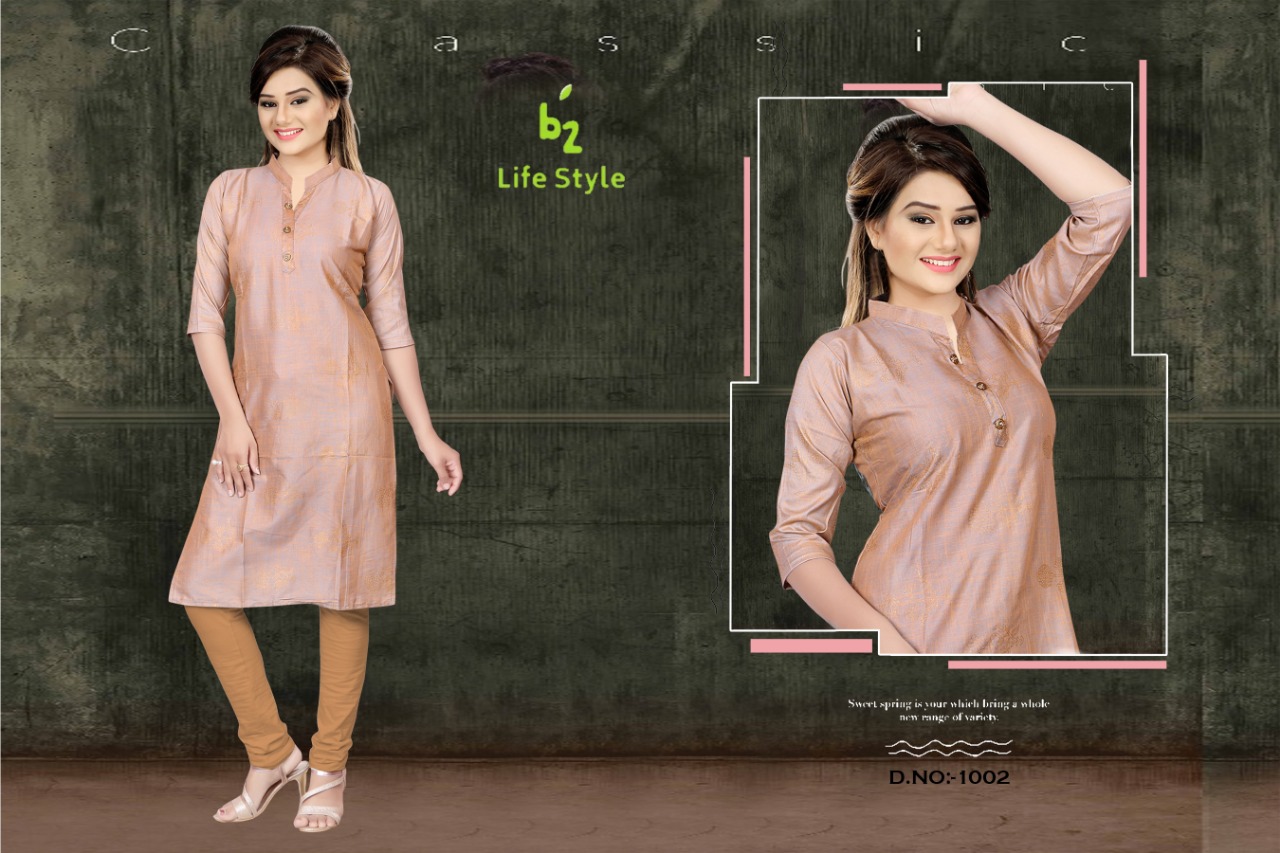 Lifestyle By B2 1001 To 1008 Series Beautiful Stylish Fancy Colorful Casual Wear & Ethnic Wear Rayon Two Tone Slub Kurtis At Wholesale Price