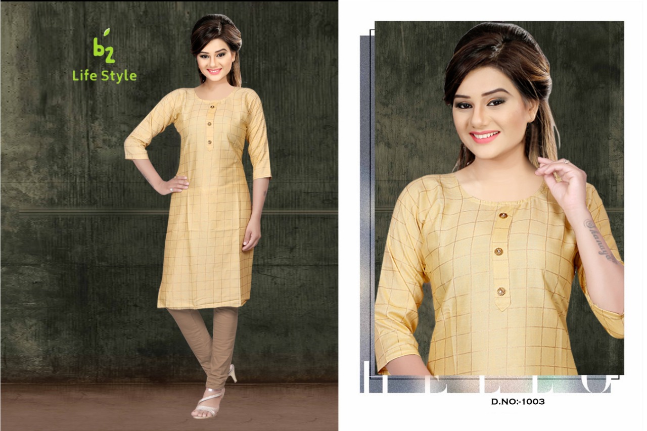 Lifestyle By B2 1001 To 1008 Series Beautiful Stylish Fancy Colorful Casual Wear & Ethnic Wear Rayon Two Tone Slub Kurtis At Wholesale Price