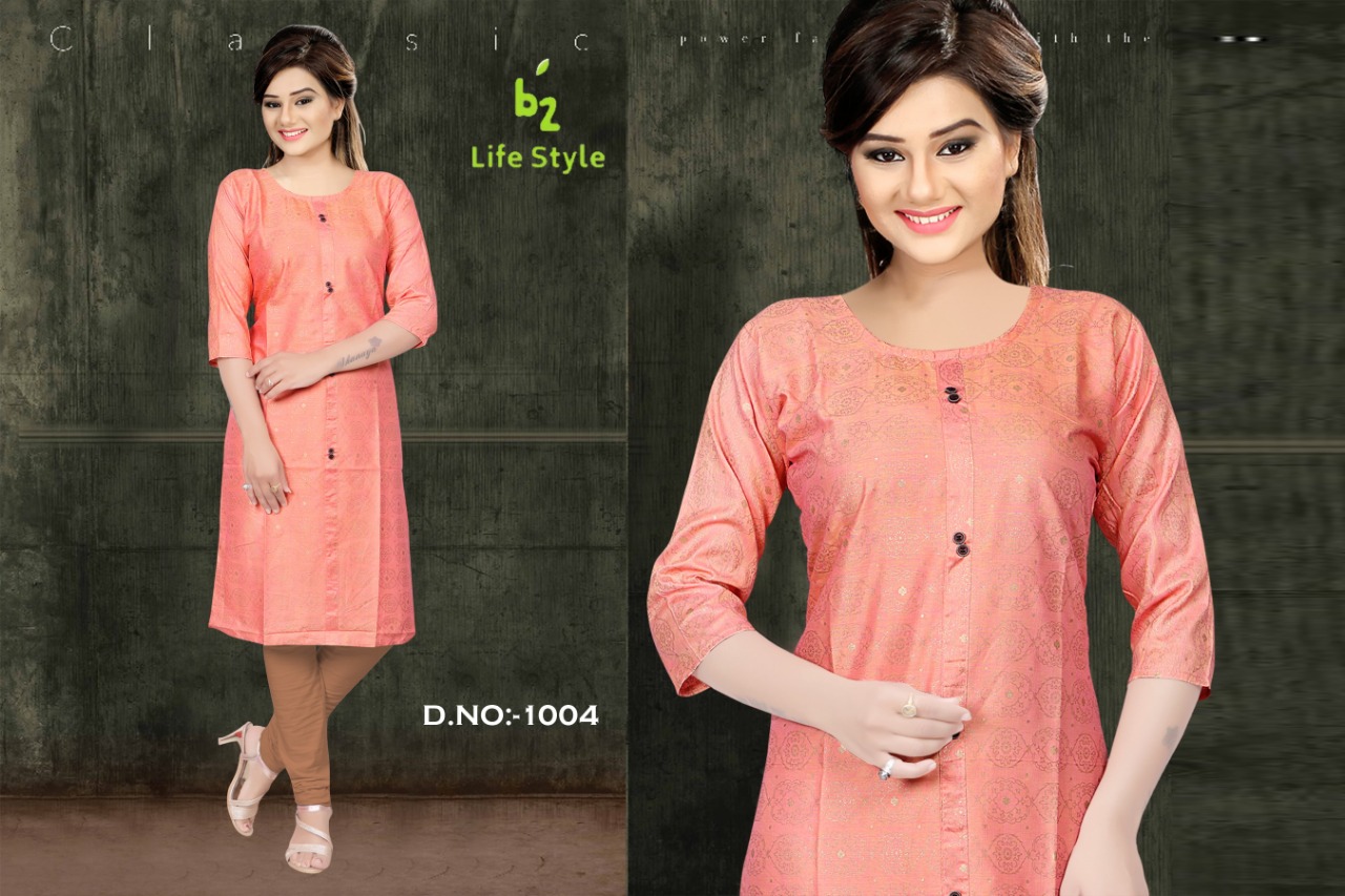 Lifestyle By B2 1001 To 1008 Series Beautiful Stylish Fancy Colorful Casual Wear & Ethnic Wear Rayon Two Tone Slub Kurtis At Wholesale Price
