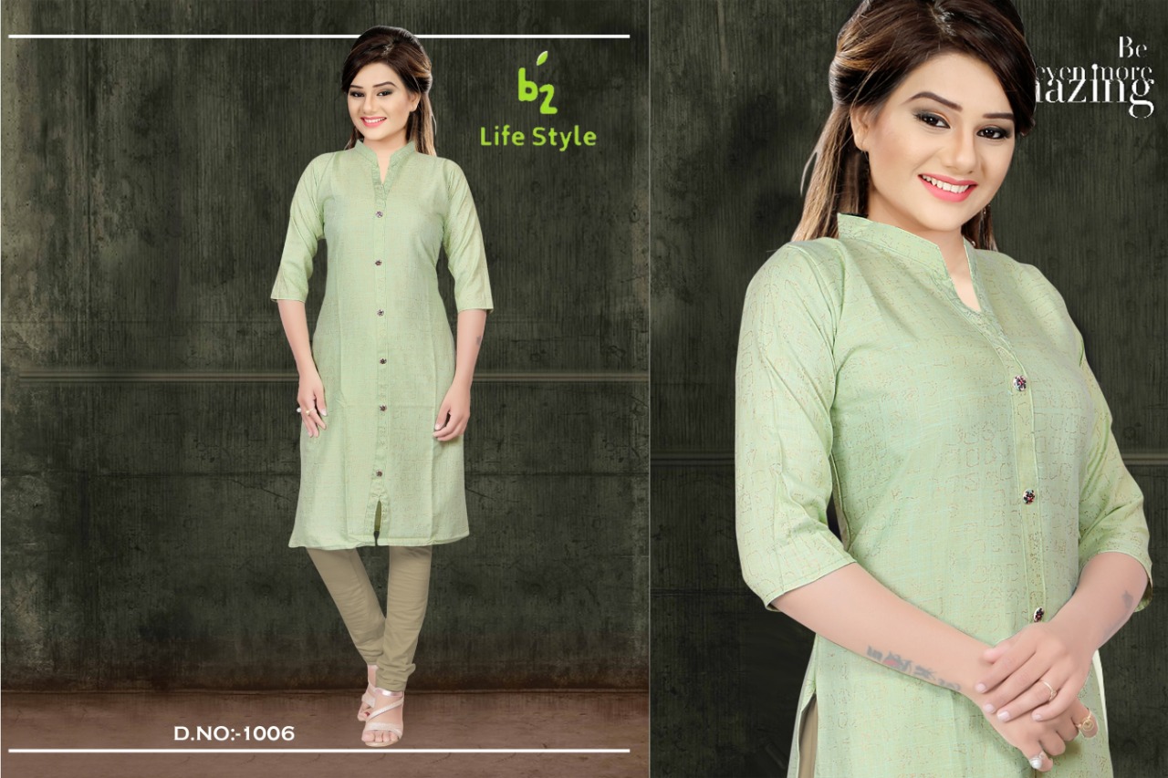 Lifestyle By B2 1001 To 1008 Series Beautiful Stylish Fancy Colorful Casual Wear & Ethnic Wear Rayon Two Tone Slub Kurtis At Wholesale Price