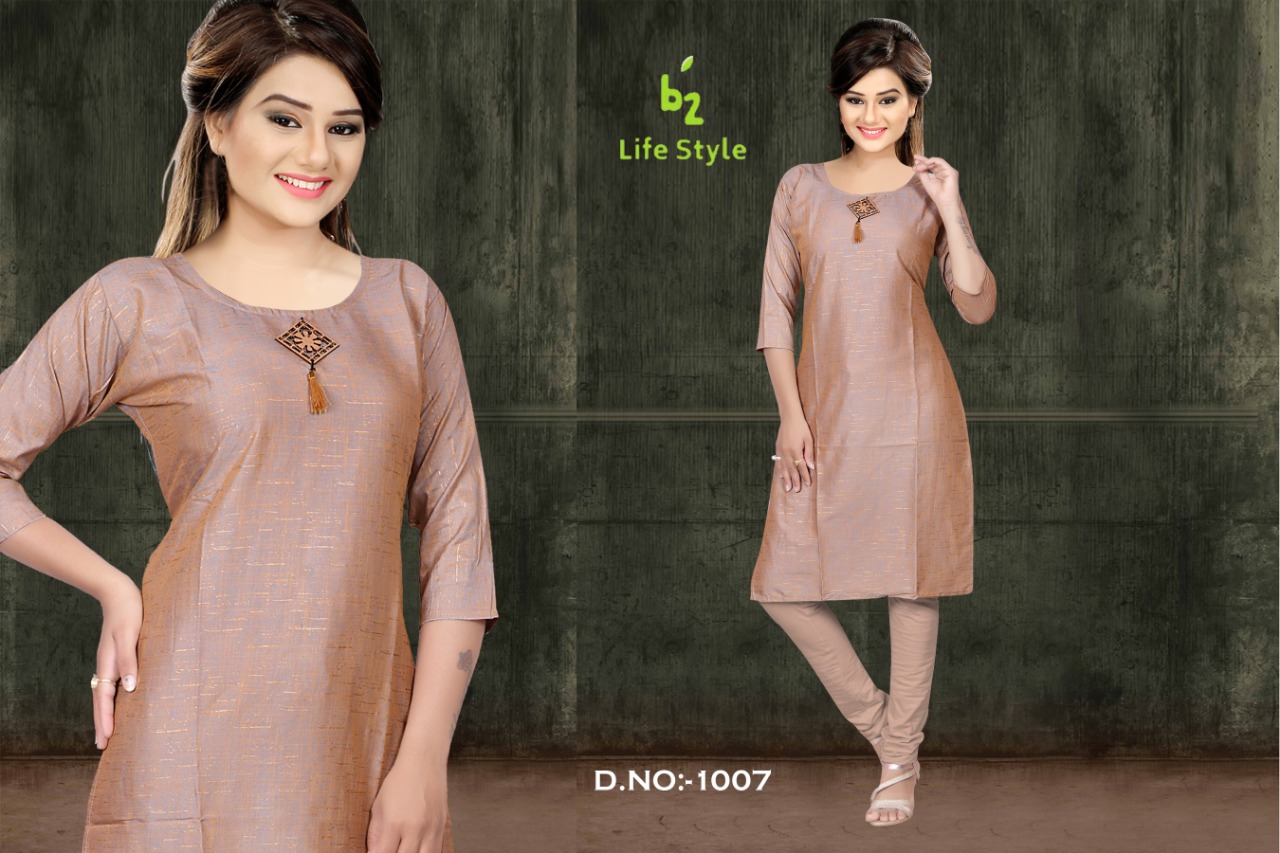 Lifestyle By B2 1001 To 1008 Series Beautiful Stylish Fancy Colorful Casual Wear & Ethnic Wear Rayon Two Tone Slub Kurtis At Wholesale Price