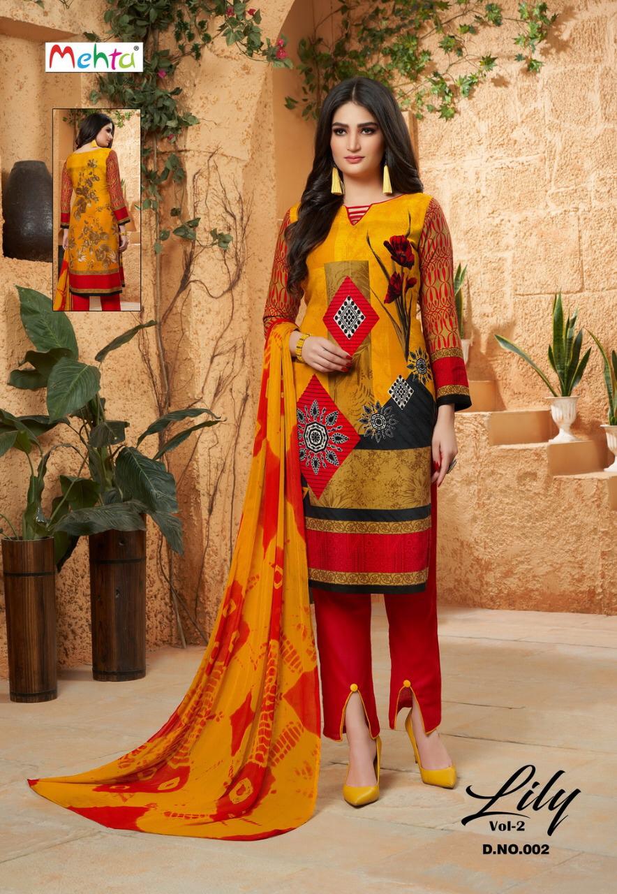 Lily Vol-2 By Mehta 001 To 008 Series Beautiful Pakistani Suits Stylish Fancy Colorful Party Wear & Ethnic Wear Rayon Cotton Printed Dresses At Wholesale Price