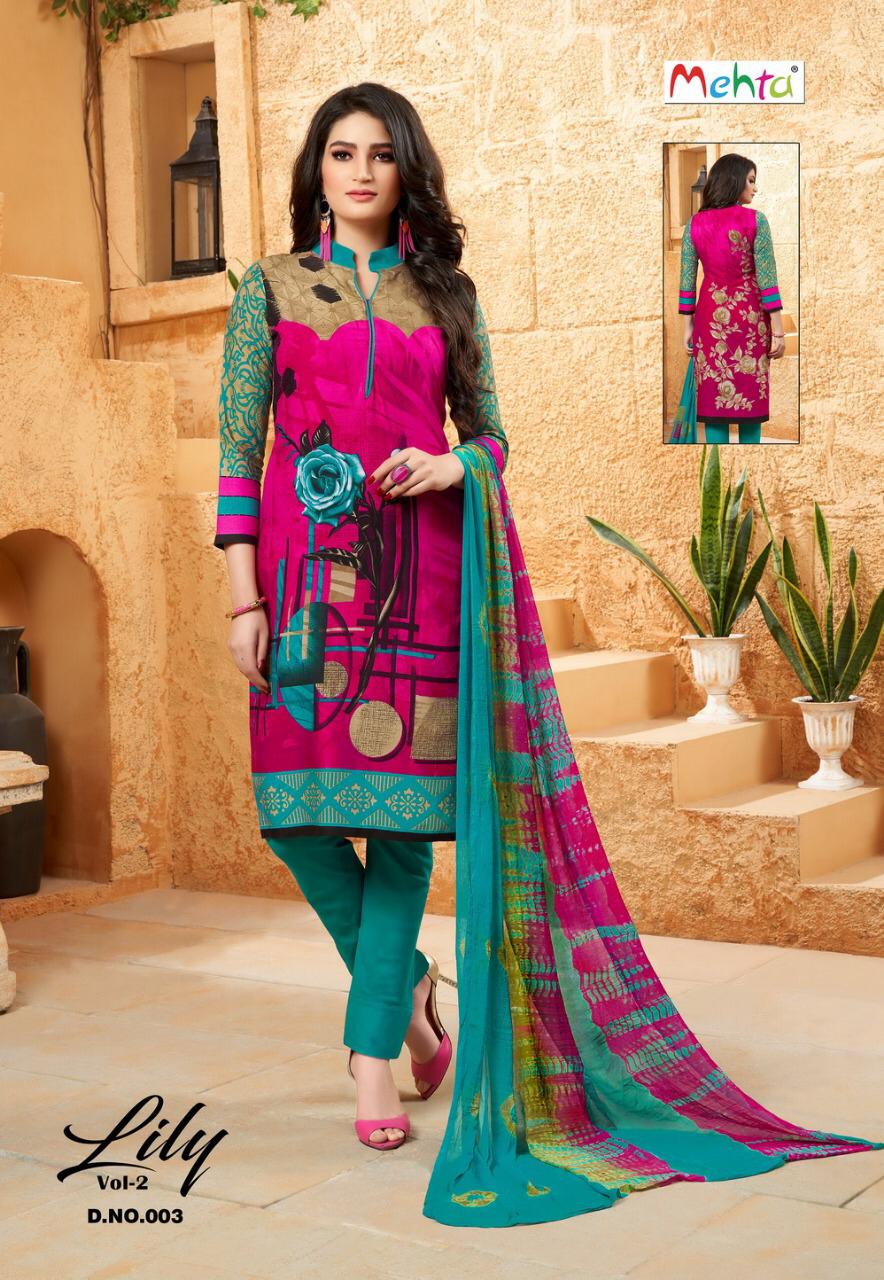 Lily Vol-2 By Mehta 001 To 008 Series Beautiful Pakistani Suits Stylish Fancy Colorful Party Wear & Ethnic Wear Rayon Cotton Printed Dresses At Wholesale Price