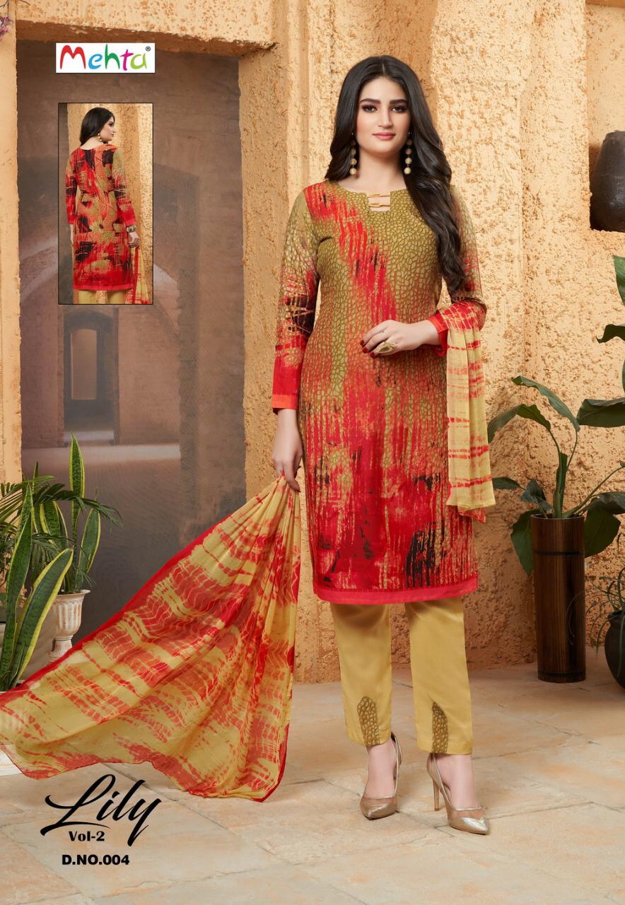 Lily Vol-2 By Mehta 001 To 008 Series Beautiful Pakistani Suits Stylish Fancy Colorful Party Wear & Ethnic Wear Rayon Cotton Printed Dresses At Wholesale Price
