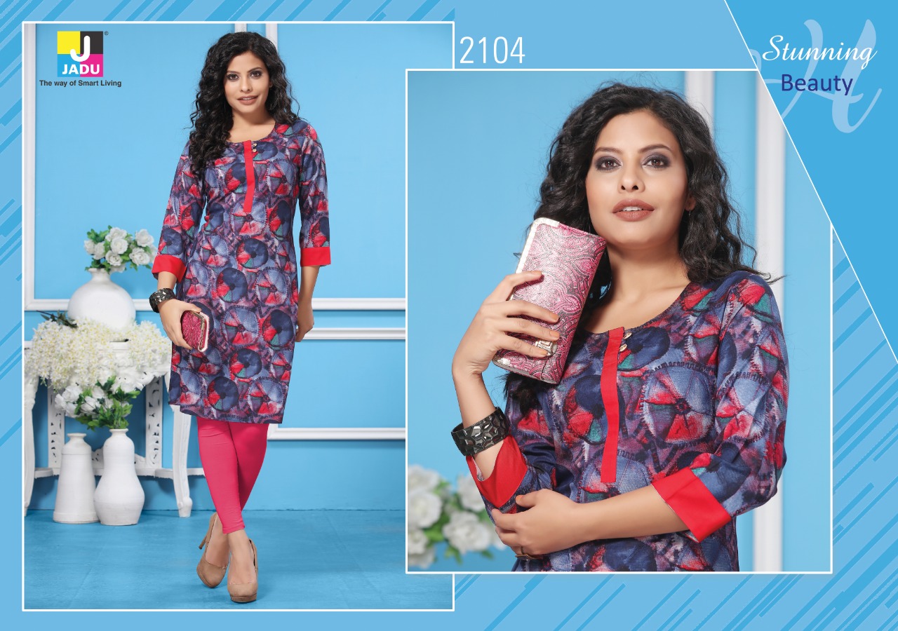 Lily By Jadu 2101 To 2108 Series Beautiful Colorful Stylish Fancy Casual Wear & Ethnic Wear & Ready To Wear Heavy Rayon Kurtis At Wholesale Price