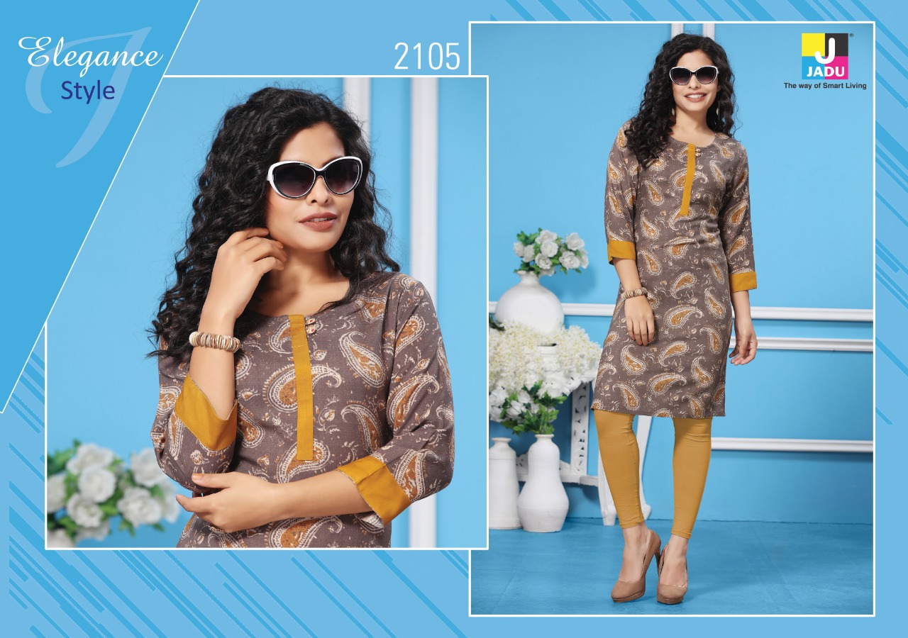 Lily By Jadu 2101 To 2108 Series Beautiful Colorful Stylish Fancy Casual Wear & Ethnic Wear & Ready To Wear Heavy Rayon Kurtis At Wholesale Price