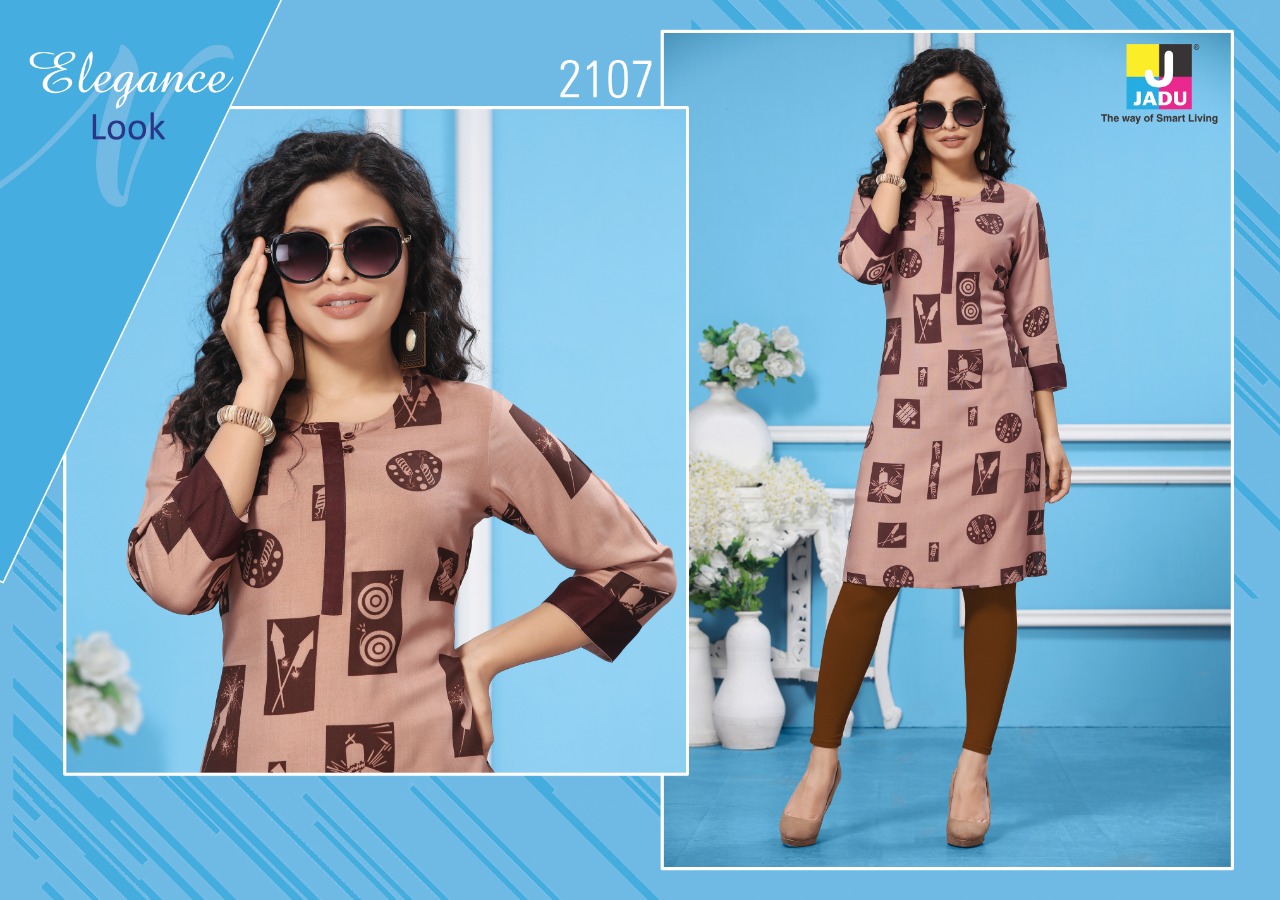 Lily By Jadu 2101 To 2108 Series Beautiful Colorful Stylish Fancy Casual Wear & Ethnic Wear & Ready To Wear Heavy Rayon Kurtis At Wholesale Price