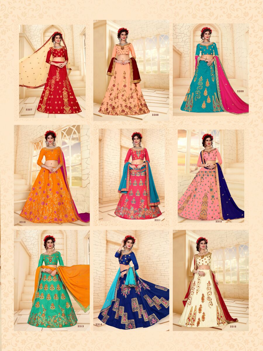 Lily By Sanskar Style 3307 To 3315 Series Designer Wedding Collection Beautiful Stylish Fancy Colorful Party Wear & Occasional Wear Silk Lehengas At Wholesale Price