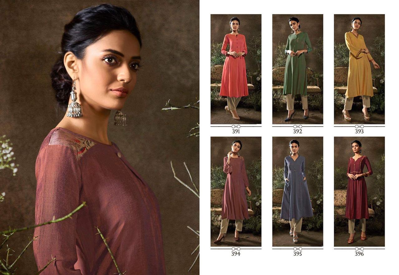 Lize By Om Tex 391 To 396 Series Beautiful Stylish Colorful Fancy Party Wear & Ethnic Wear & Ready To Wear Rabia Silk Kurtis At Wholesale Price