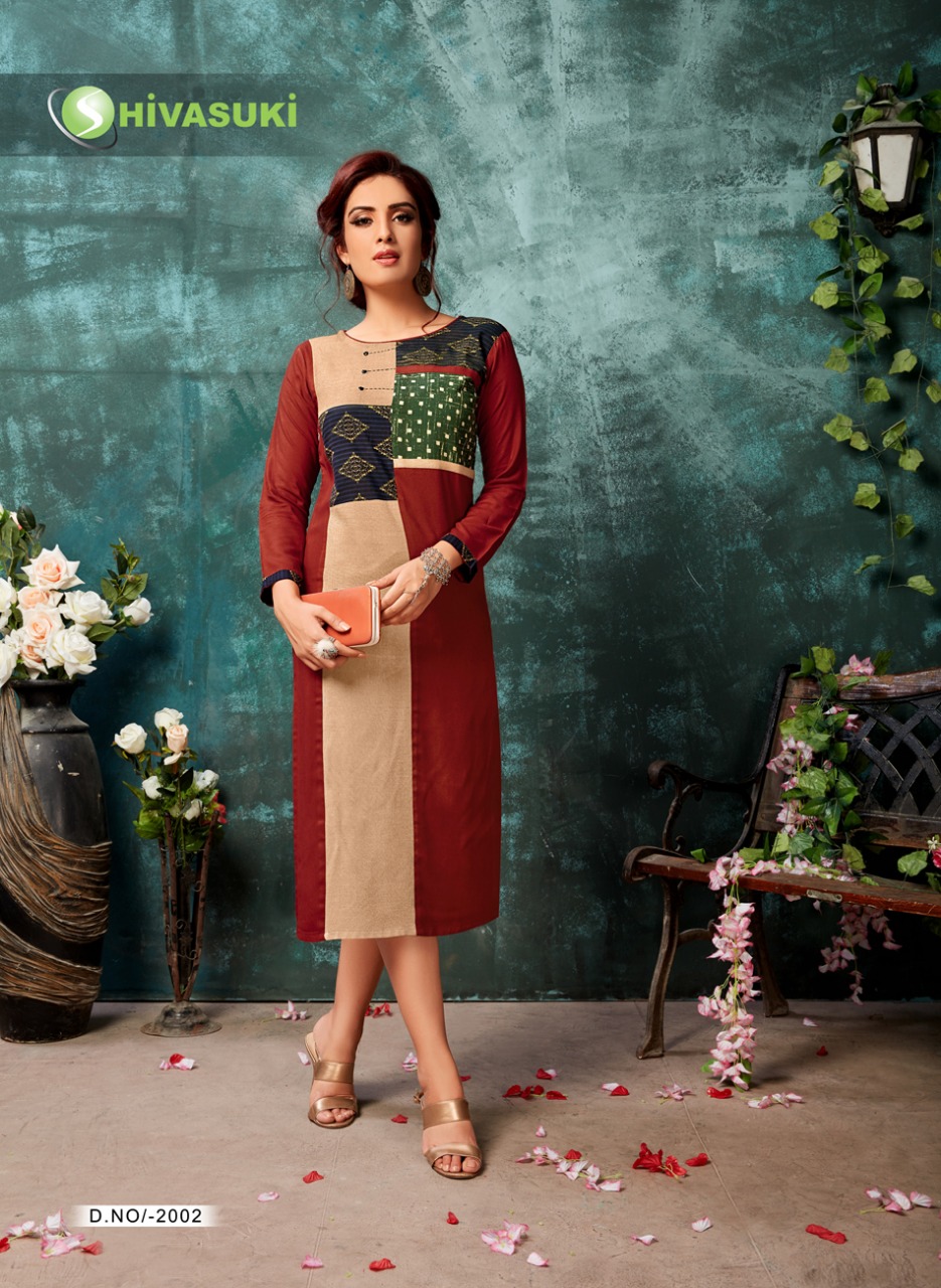 Looks By Hivasuki 2001 To 2008 Series Stylish Beautiful Fancy Colorful Casual Wear & Ethnic Wear Rayon & Ajrakh Printed Kurtis At Wholesale Price