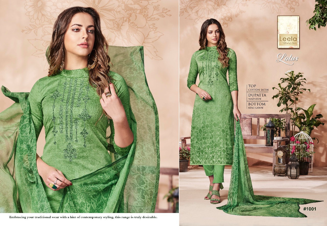 Lotus By Leela 1001 To 1006 Series Beautiful Stylish Fancy Colorful Casual Wear & Ethnic Wear Cotton Satin Embroidered Dresses At Wholesale Price
